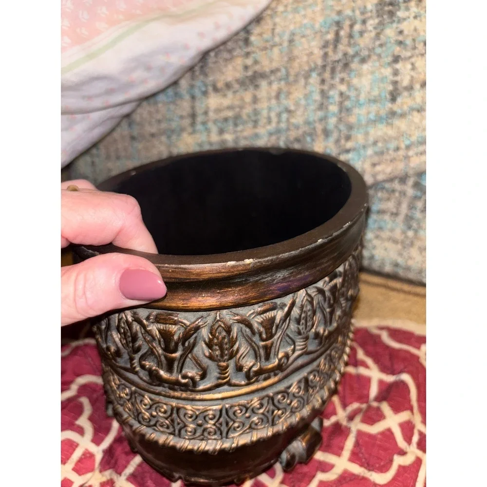 Vintage Style Bronze Ornate Oval Trinket Box with Black Tassels & Felt Lining